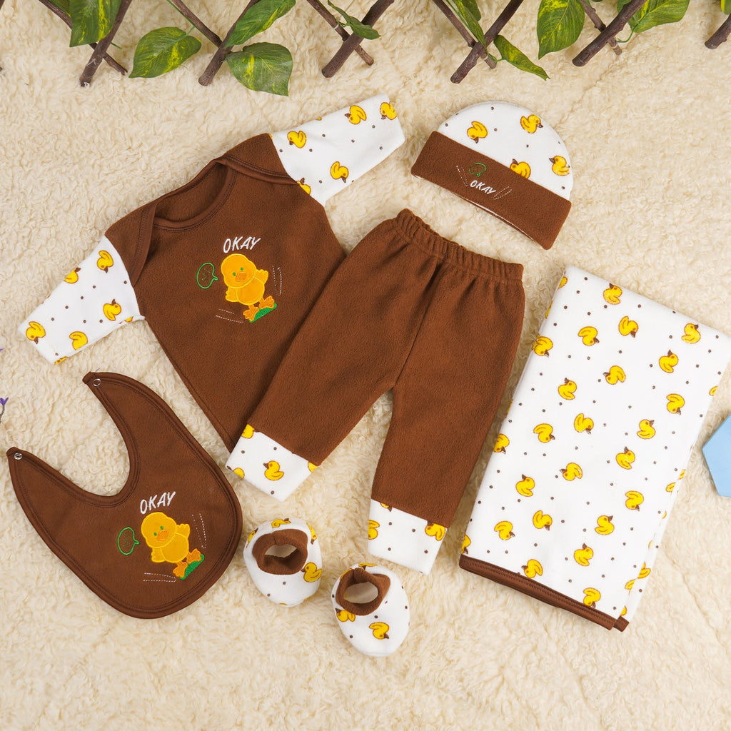 Newborn Baby 7Pcs Fleece Gift Set Chicks Brown - Sunshine