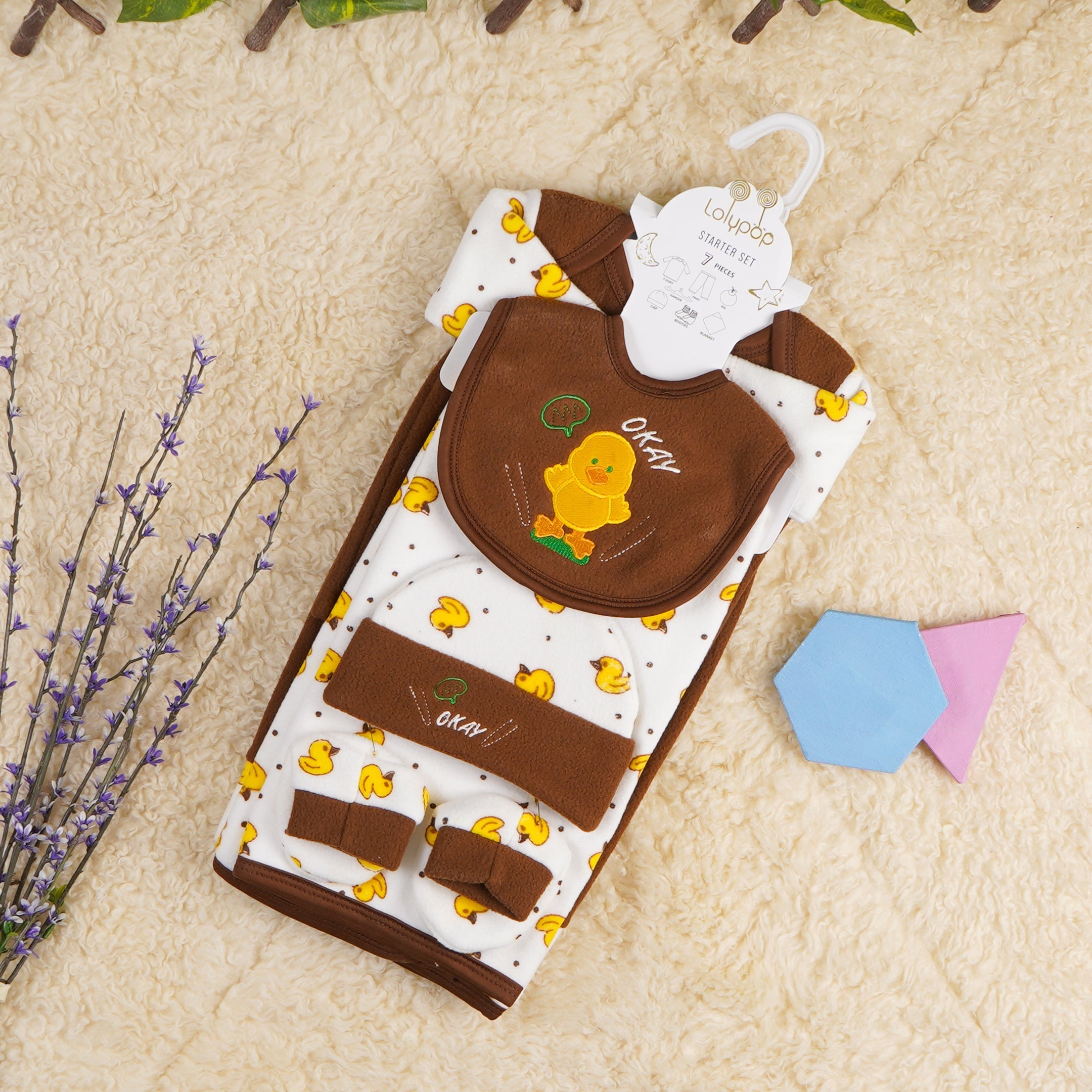 Newborn Baby 7Pcs Fleece Gift Set Chicks Brown - Sunshine