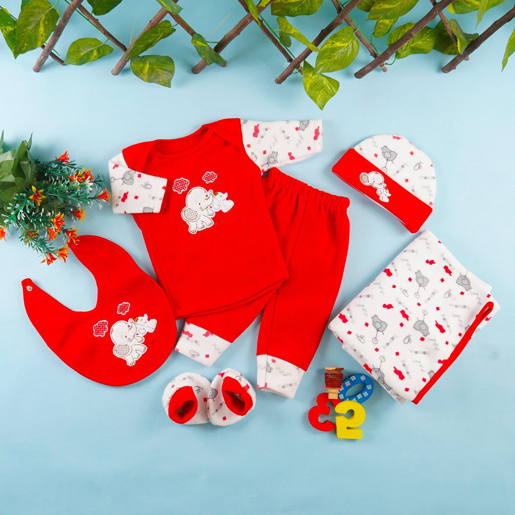 Newborn Baby 7Pcs Fleece Gift Set Elephant Red - Sunshine