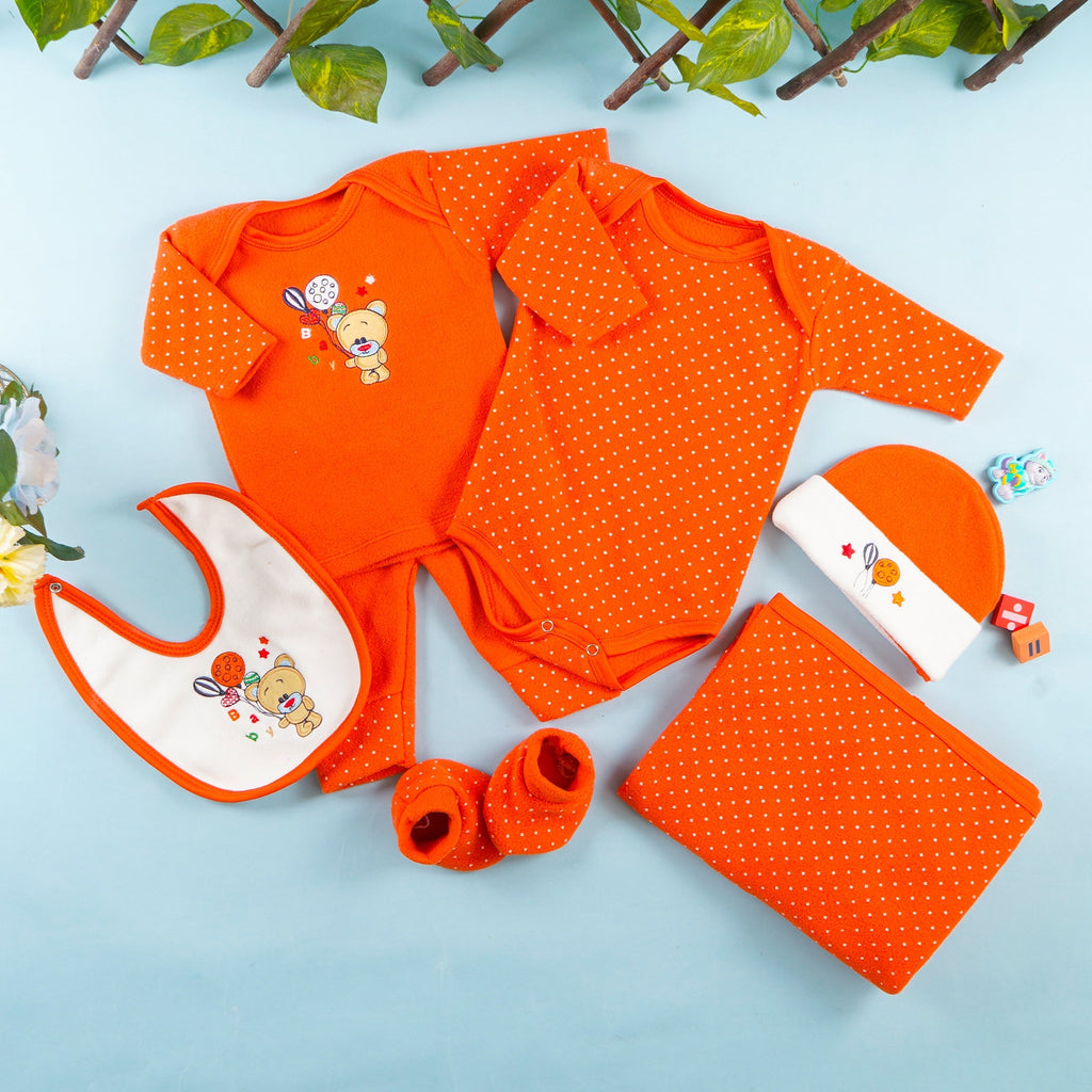 Newborn Baby 8Pcs Fleece Gift Set Bear & Balloons Orange - Sunshine