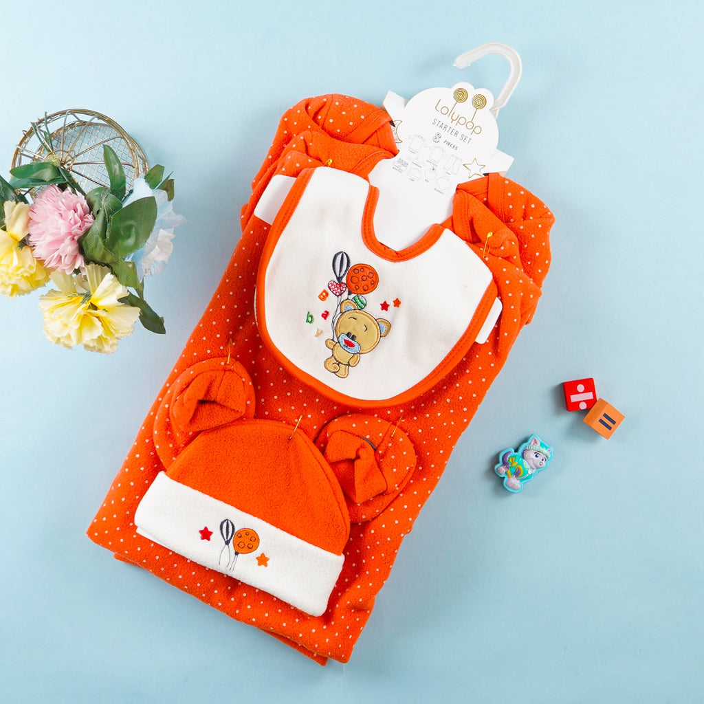 Newborn Baby 8Pcs Fleece Gift Set Bear & Balloons Orange - Sunshine