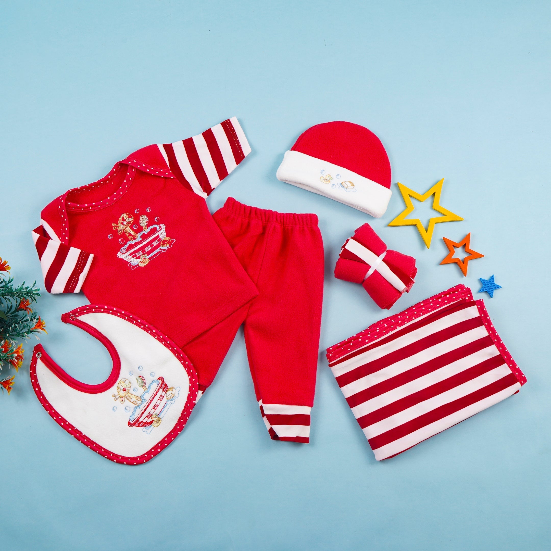 Newborn Baby 9Pcs Fleece Gift Set Giraffe Red - Sunshine