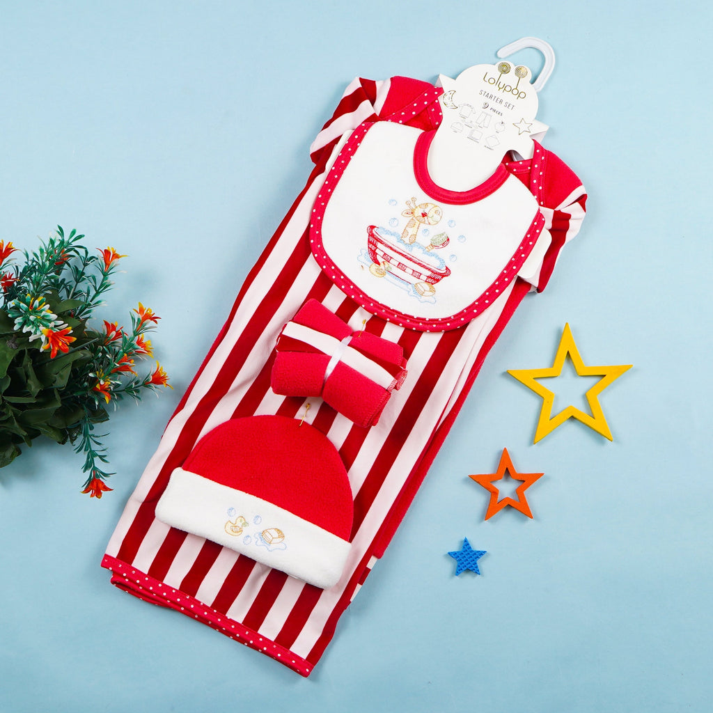 Newborn Baby 9Pcs Fleece Gift Set Giraffe Red - Sunshine