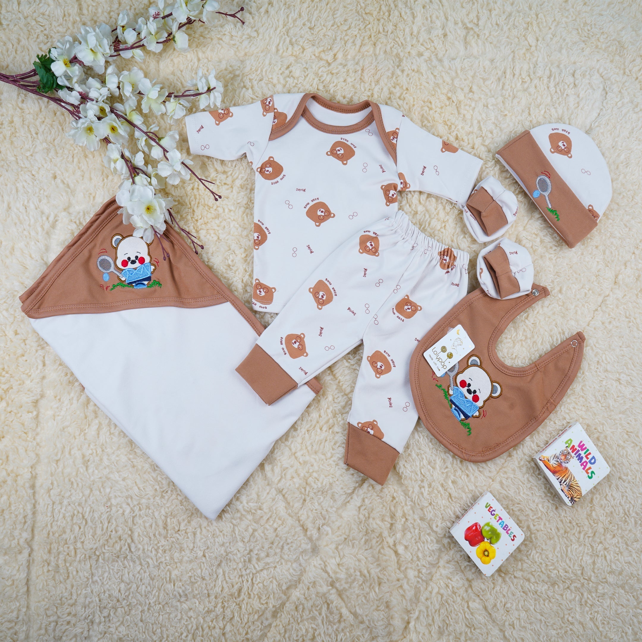 Newborn Baby 7Pcs Fleece Gift Set Bear Brown - Sunshine