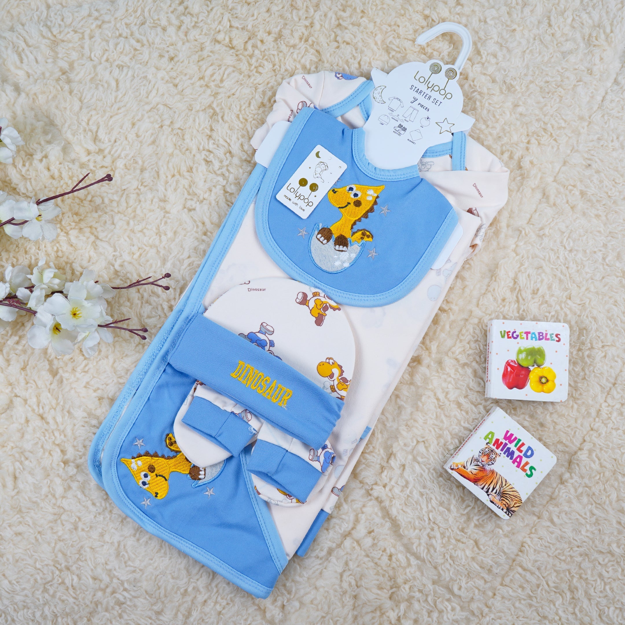 Newborn Baby 7Pcs Fleece Gift Set Dino Blue - Sunshine