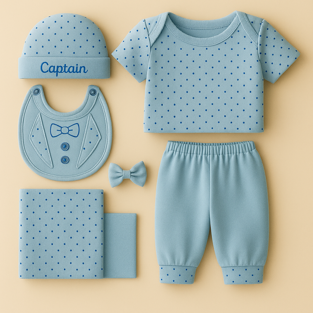 Newborn Baby 9Pcs Cotton Gift Set Bow Blue - Sunshine