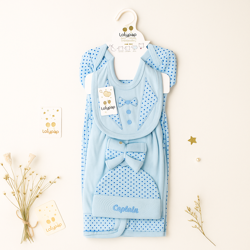 Newborn Baby 9Pcs Cotton Gift Set Bow Blue - Sunshine