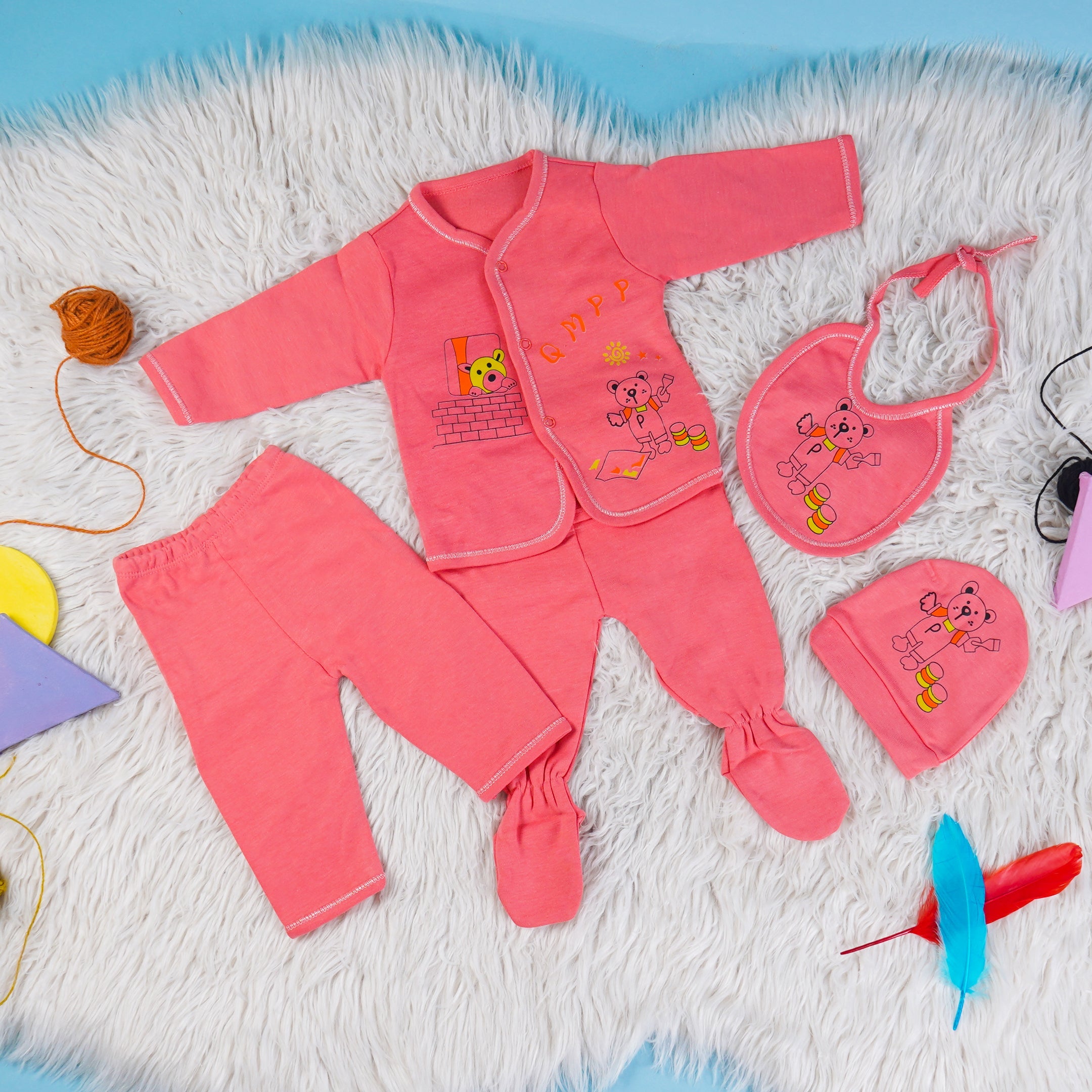 Newborn Baby 6Pcs Gift Set Painter Bear Dark Peach - Oolaa