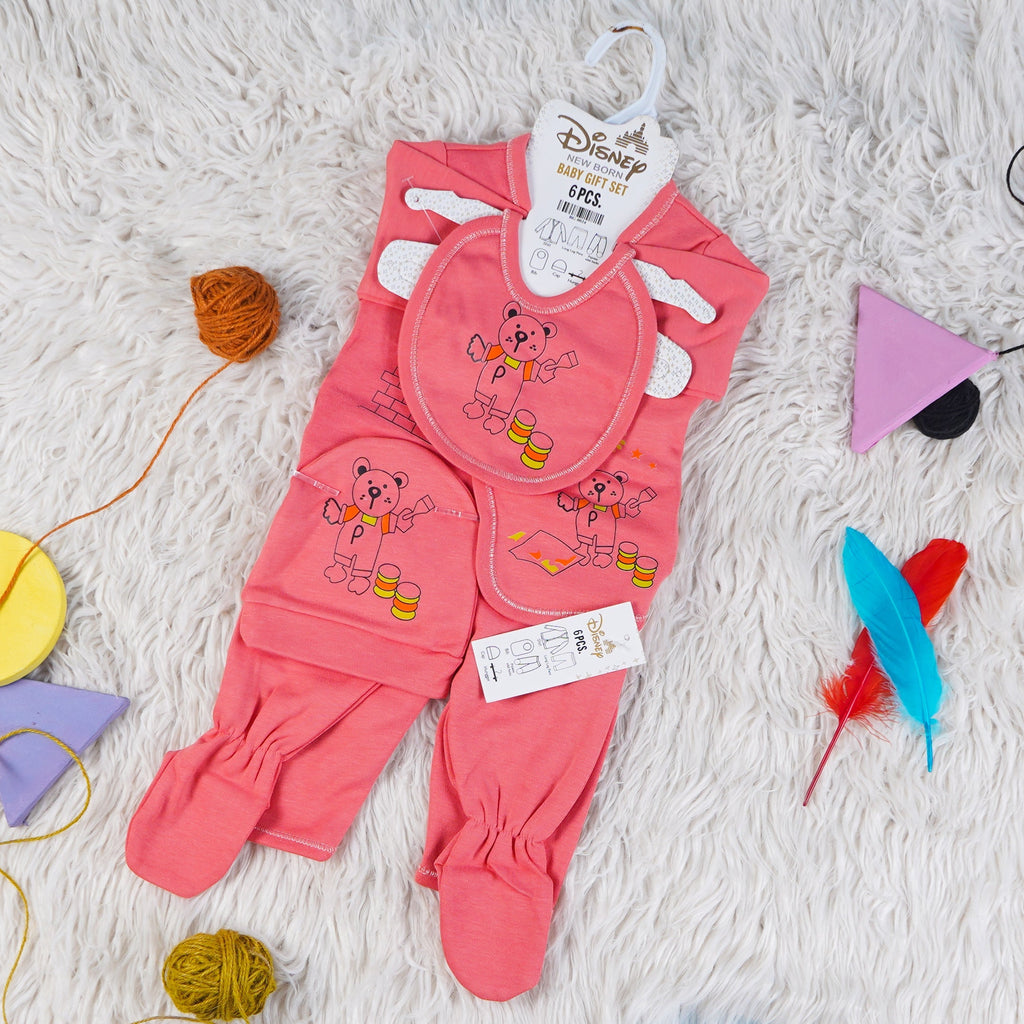 Newborn Baby 6Pcs Gift Set Painter Bear Dark Peach - Oolaa