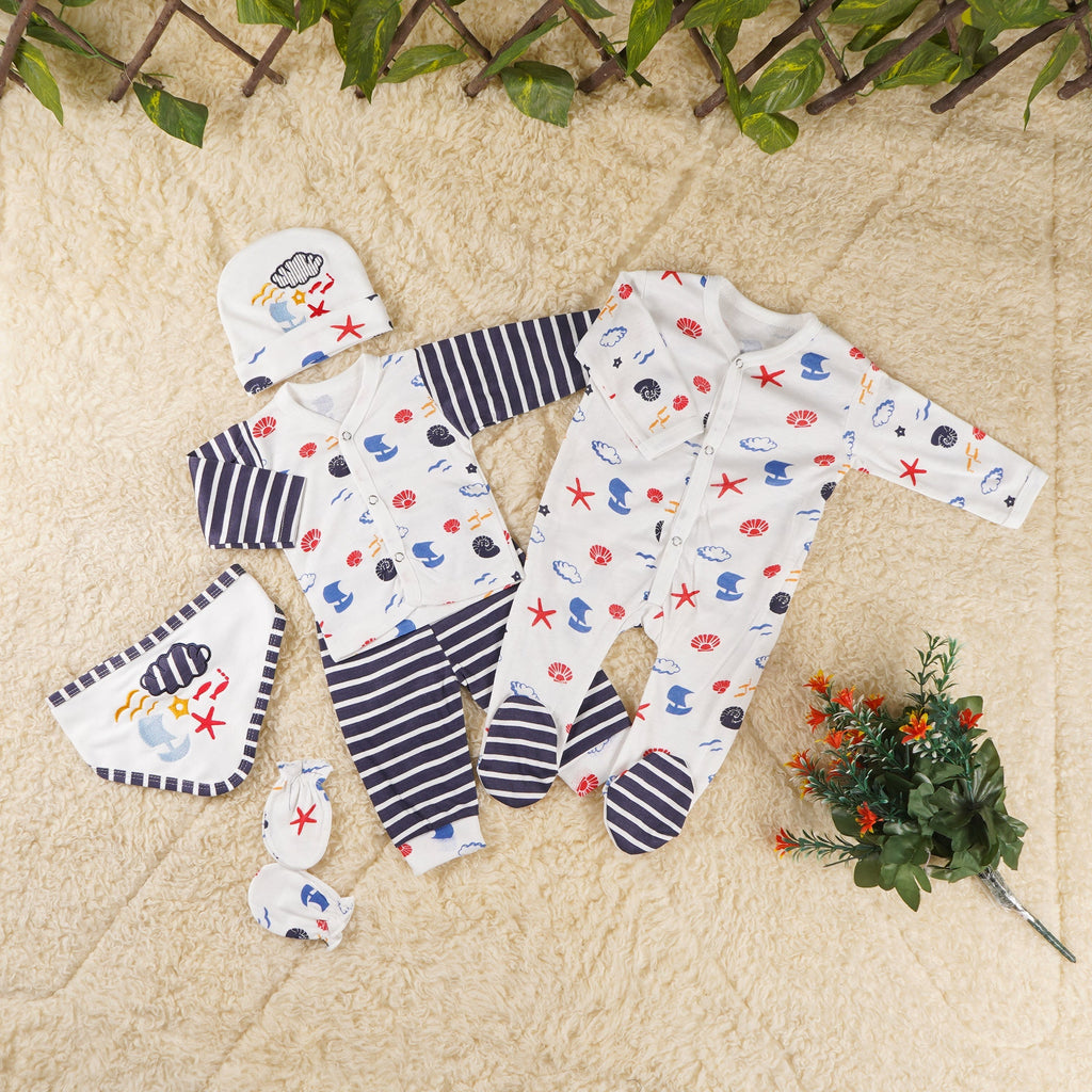 Newborn Baby 7Pcs Gift Set Star Fish & Birds Navy Blue - Oolaa